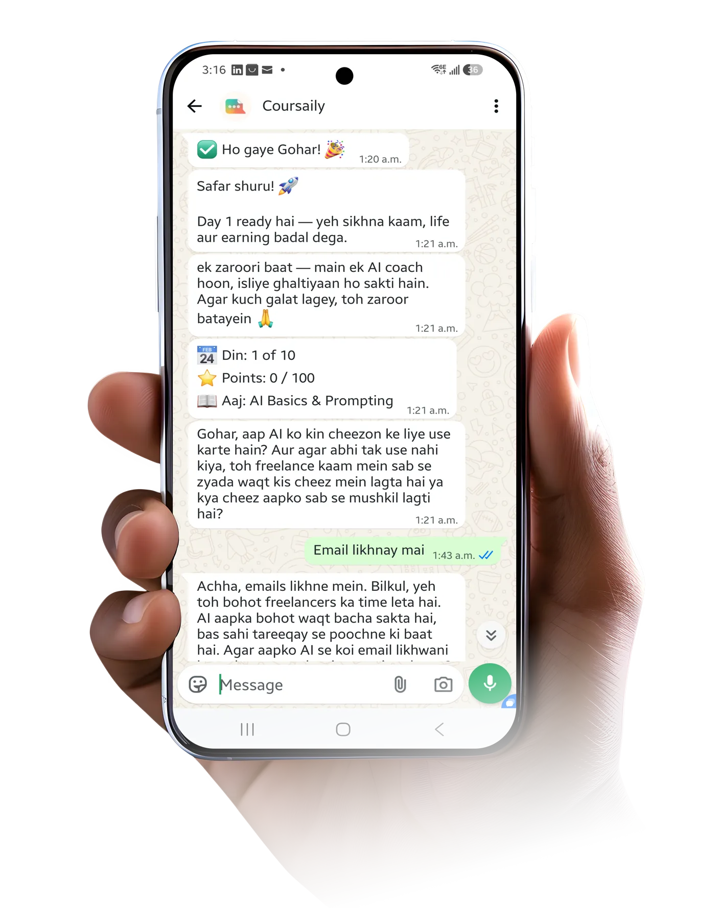 Coursaily AI Coach on WhatsApp